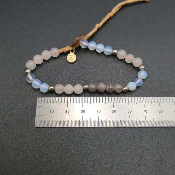7+1 Inch Opalite Quartz Labradorite Stone Cord Bracelet A7277 - Picture 6 of 7